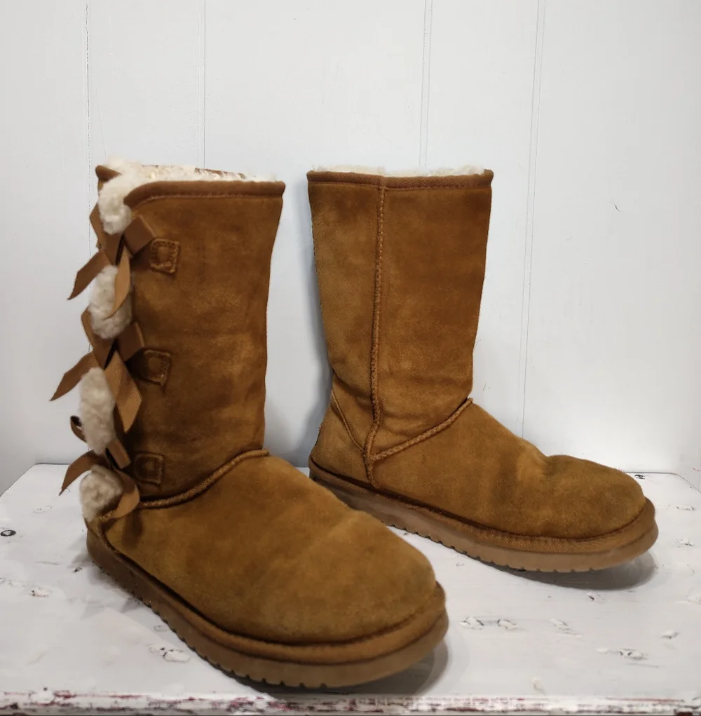 Koolaburra by UGG Victoria Tall Bow Boots Tan‎ Size 8 Suede Waterproofed